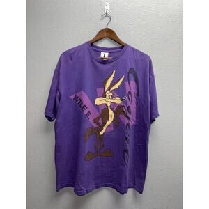 Vintage Wile E Coyote Shirt Jostens Looney Tunes Purple Cartoon 90s Tee XL